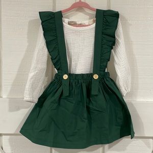 3T White & Green 2-piece overall dress